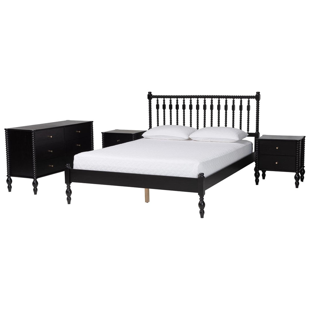 Baxton Studio Baxton Studio Callison Wood Spindle Farmhouse Bedroom Set with Dresser and Nightstands Black Enu-Black-Full 4PC Bedroom Set