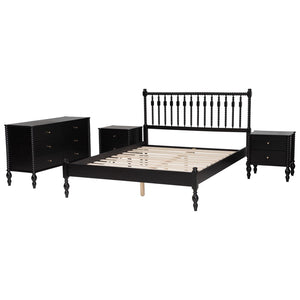 Baxton Studio Baxton Studio Callison Wood Spindle Farmhouse Bedroom Set with Dresser and Nightstands Black Enu-Black-Full 4PC Bedroom Set