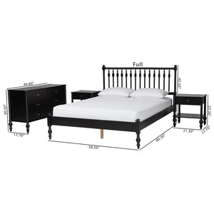 Baxton Studio Baxton Studio Denita Solid Wood Farmhouse Spindle Bedroom Set with Dresser and Nightstands Black Salina-Black-Queen 4PC Bedroom Set