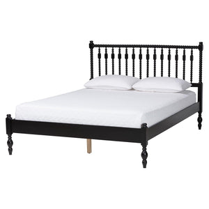 Baxton Studio Baxton Studio Denita Solid Wood Farmhouse Spindle Bedroom Set with Dresser and Nightstands Black Salina-Black-Queen 4PC Bedroom Set