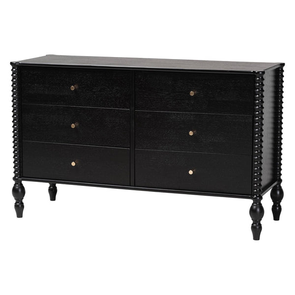 Baxton Studio Baxton Studio Denita Solid Wood Farmhouse Spindle Bedroom Set with Dresser and Nightstands Black Salina-Black-Queen 4PC Bedroom Set