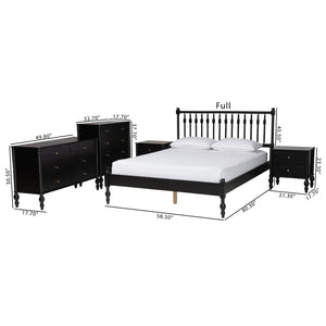 Baxton Studio Baxton Studio Callison Solid Wood Farmhouse Queen Bed Set with Spindle Headboard Storage Black Tamela-Black-Queen 5PC Bedroom Set