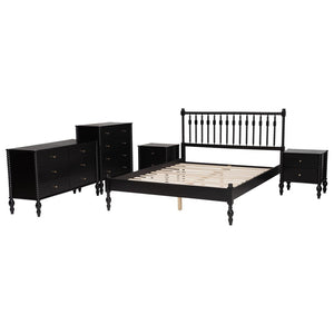 Baxton Studio Baxton Studio Callison Farmhouse Spindle Bedroom Set with Platform Bed and Storage Casegoods Black Pauline-Black-Full 5PC Bedroom Set