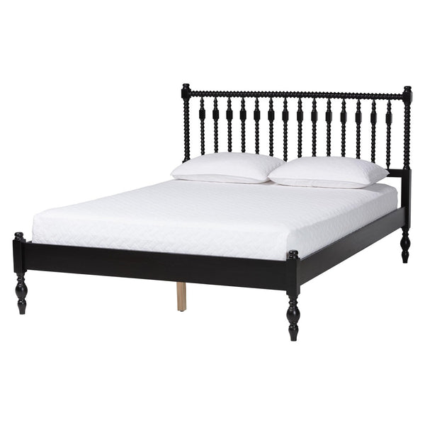 Baxton Studio Baxton Studio Callison Solid Wood Farmhouse Queen Bed Set with Spindle Headboard Storage Black Tamela-Black-Queen 5PC Bedroom Set