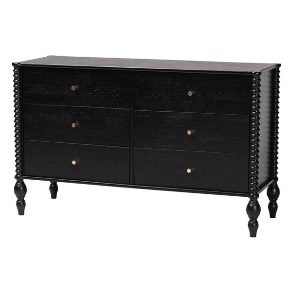 Baxton Studio Baxton Studio Callison Solid Wood Farmhouse Queen Bed Set with Spindle Headboard Storage Black Tamela-Black-Queen 5PC Bedroom Set