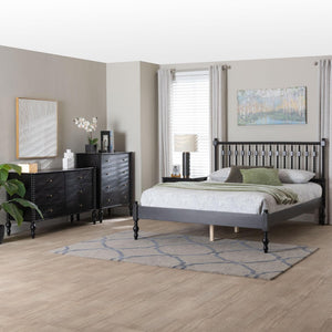 Baxton Studio Baxton Studio Denita Farmhouse Spindle Bedroom Collection with Dresser Chest and Nightstand Black Subira-Black-Full 4PC Bedroom Set