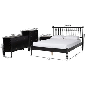 Baxton Studio Baxton Studio Denita Farmhouse Spindle Bedroom Collection with Dresser Chest and Nightstand Black Subira-Black-Full 4PC Bedroom Set