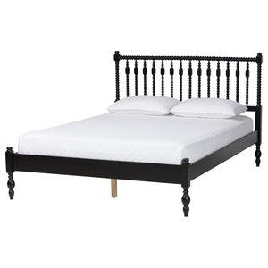 Baxton Studio Baxton Studio Denita Farmhouse Spindle Bedroom Collection with Dresser Chest and Nightstand Black Subira-Black-Full 4PC Bedroom Set