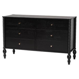 Baxton Studio Baxton Studio Denita Farmhouse Spindle Bedroom Collection with Dresser Chest and Nightstand Black Subira-Black-Full 4PC Bedroom Set