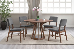 English Elm Seda Mid-Century 5-Piece Round Dining Set with Corduroy Upholstered Chairs and Sturdy Tabletop Gray,Walnut 39 L x 13 W x 20 H B2726S00404