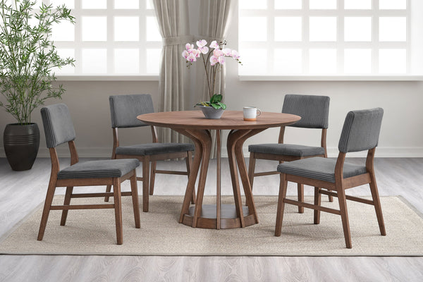 English Elm Seda Mid-Century 5-Piece Round Dining Set with Corduroy Upholstered Chairs and Sturdy Tabletop Gray,Walnut 39 L x 13 W x 20 H B2726S00404