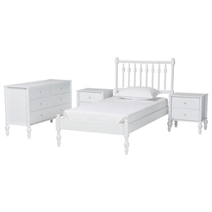 Baxton Studio Baxton Studio Callison Farmhouse Spindle Bed Set with Dresser and Nightstands for Bedroom White Monifa-White-Twin 4PC Bedroom Set