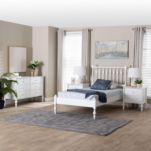 Baxton Studio Baxton Studio Callison Farmhouse Spindle Bed Set with Dresser and Nightstands for Bedroom White Monifa-White-Twin 4PC Bedroom Set