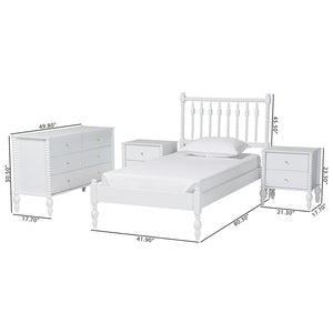 Baxton Studio Baxton Studio Callison Farmhouse Spindle Bed Set with Dresser and Nightstands for Bedroom White Monifa-White-Twin 4PC Bedroom Set