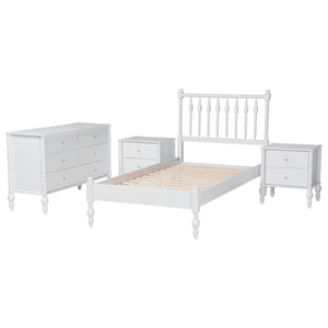 Baxton Studio Baxton Studio Callison Farmhouse Spindle Bed Set with Dresser and Nightstands for Bedroom White Monifa-White-Twin 4PC Bedroom Set