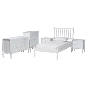 Baxton Studio Baxton Studio Callison Solid Wood Farmhouse Spindle Bedroom Set with Platform Bed and Storage White Farai-White-Twin 5PC Bedroom Set