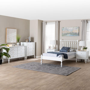 Baxton Studio Baxton Studio Callison Solid Wood Farmhouse Spindle Bedroom Set with Platform Bed and Storage White Farai-White-Twin 5PC Bedroom Set