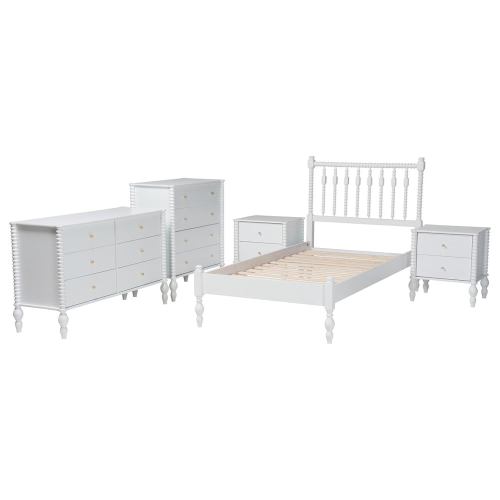 Baxton Studio Baxton Studio Callison Solid Wood Farmhouse Spindle Bedroom Set with Platform Bed and Storage White Farai-White-Twin 5PC Bedroom Set