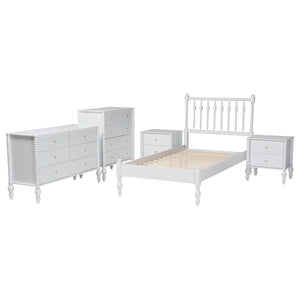 Baxton Studio Baxton Studio Callison Solid Wood Farmhouse Spindle Bedroom Set with Platform Bed and Storage White Farai-White-Twin 5PC Bedroom Set