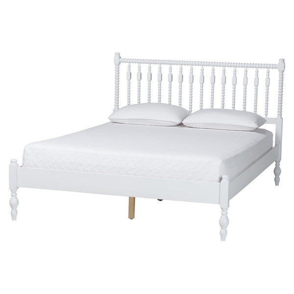 Baxton Studio Baxton Studio Callison Solid Wood Spindle Bed Farmhouse Spoked Headboard No Box Spring White MG0259-White-Queen