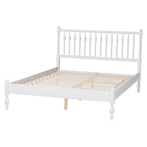 Baxton Studio Baxton Studio Callison Solid Wood Spindle Bed Farmhouse Spoked Headboard No Box Spring White MG0259-White-Queen