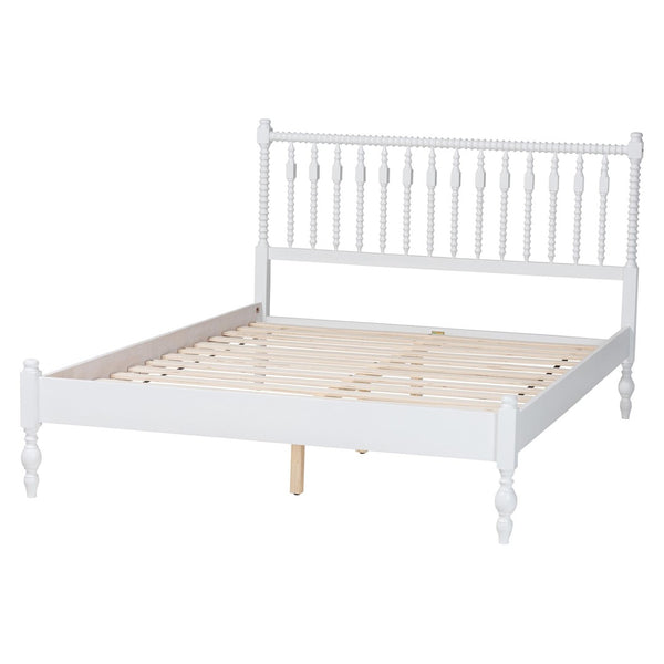 Baxton Studio Baxton Studio Callison Solid Wood Spindle Bed Farmhouse Spoked Headboard No Box Spring White MG0259-White-Queen
