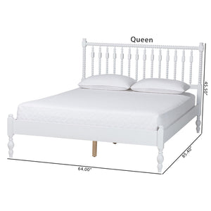 Baxton Studio Baxton Studio Callison Solid Wood Spindle Bed Farmhouse Spoked Headboard No Box Spring White MG0259-White-Queen
