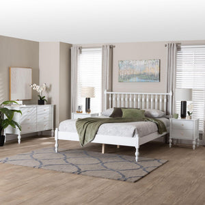 Baxton Studio Baxton Studio Callison Spindle Platform Bed Set with 6-drawer Dresser and Nightstands White Tamika-White-Queen 4PC Bedroom Set