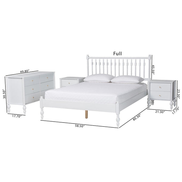 Baxton Studio Baxton Studio Callison Wood Spindle Farmhouse Bedroom Set with Dresser and Nightstands White Funanya-White-Full 4PC Bedroom Set