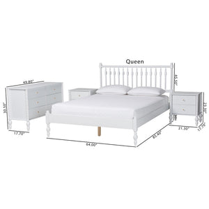 Baxton Studio Baxton Studio Callison Spindle Platform Bed Set with 6-drawer Dresser and Nightstands White Tamika-White-Queen 4PC Bedroom Set