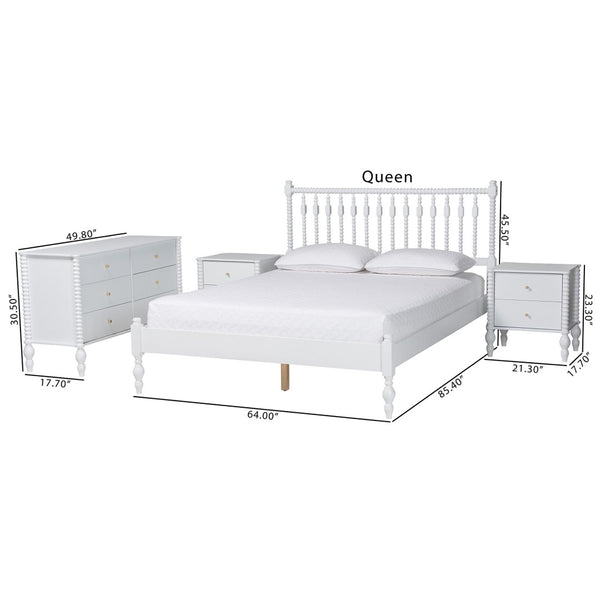 Baxton Studio Baxton Studio Callison Wood Spindle Farmhouse Bedroom Set with Dresser and Nightstands White Funanya-White-Full 4PC Bedroom Set