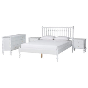 Baxton Studio Baxton Studio Callison Wood Spindle Farmhouse Bedroom Set with Dresser and Nightstands White Funanya-White-Full 4PC Bedroom Set