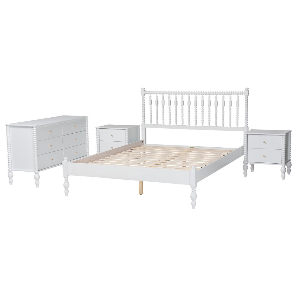 Baxton Studio Baxton Studio Callison Spindle Platform Bed Set with 6-drawer Dresser and Nightstands White Tamika-White-Queen 4PC Bedroom Set