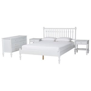 Baxton Studio Baxton Studio Denita Solid Wood Farmhouse Spindle Bedroom Set with Dresser and Nightstands White Shani-White-Queen 4PC Bedroom Set