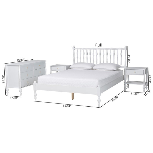 Baxton Studio Baxton Studio Denita Solid Wood Farmhouse Spindle Bedroom Set with Dresser and Nightstands White Shani-White-Queen 4PC Bedroom Set