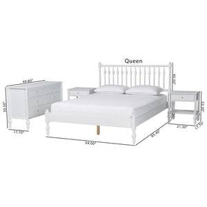 Baxton Studio Baxton Studio Denita Solid Wood Farmhouse Spindle Bedroom Set with Dresser and Nightstands White Shani-White-Queen 4PC Bedroom Set