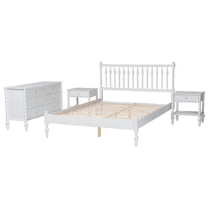 Baxton Studio Baxton Studio Denita Solid Wood Farmhouse Spindle Bedroom Set with Dresser and Nightstands White Shani-White-Queen 4PC Bedroom Set