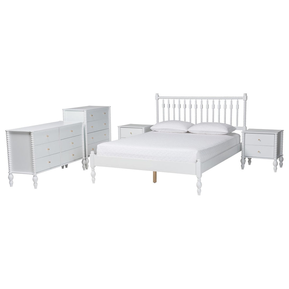Baxton Studio Baxton Studio Callison Farmhouse Spindle Bedroom Set with Platform Bed and Storage Casegoods White Hadiya-White-Full 5PC Bedroom Set