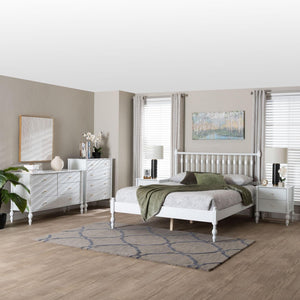 Baxton Studio Baxton Studio Callison Solid Wood Farmhouse Queen Bed Set with Spindle Headboard Storage White Shanika-White-Queen 5PC Bedroom Set