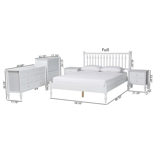 Baxton Studio Baxton Studio Callison Solid Wood Farmhouse Queen Bed Set with Spindle Headboard Storage White Shanika-White-Queen 5PC Bedroom Set