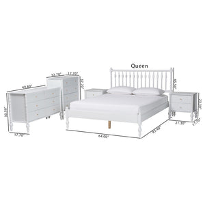 Baxton Studio Baxton Studio Callison Solid Wood Farmhouse Queen Bed Set with Spindle Headboard Storage White Shanika-White-Queen 5PC Bedroom Set