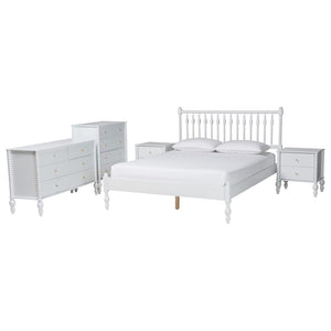 Baxton Studio Baxton Studio Callison Solid Wood Farmhouse Queen Bed Set with Spindle Headboard Storage White Shanika-White-Queen 5PC Bedroom Set