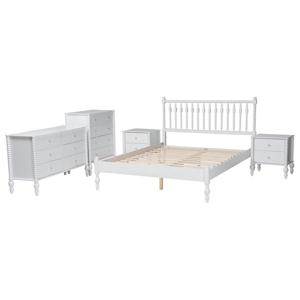 Baxton Studio Baxton Studio Callison Farmhouse Spindle Bedroom Set with Platform Bed and Storage Casegoods White Hadiya-White-Full 5PC Bedroom Set