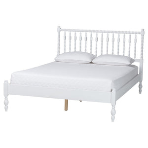 Baxton Studio Baxton Studio Callison Solid Wood Farmhouse Queen Bed Set with Spindle Headboard Storage White Shanika-White-Queen 5PC Bedroom Set