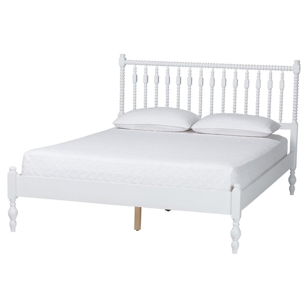 Baxton Studio Baxton Studio Callison Solid Wood Farmhouse Queen Bed Set with Spindle Headboard Storage White Shanika-White-Queen 5PC Bedroom Set