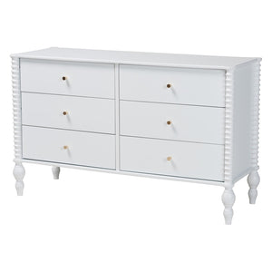 Baxton Studio Baxton Studio Callison Solid Wood Farmhouse Queen Bed Set with Spindle Headboard Storage White Shanika-White-Queen 5PC Bedroom Set