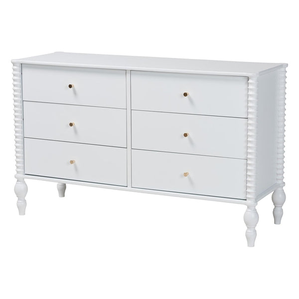 Baxton Studio Baxton Studio Callison Solid Wood Farmhouse Queen Bed Set with Spindle Headboard Storage White Shanika-White-Queen 5PC Bedroom Set