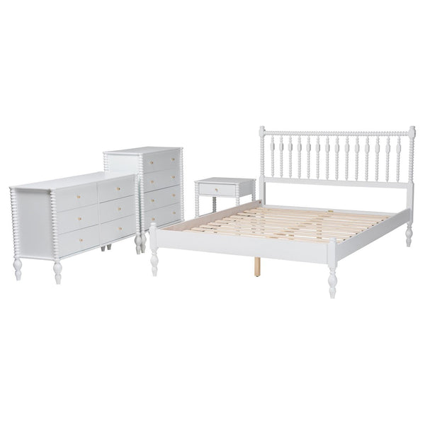 Baxton Studio Baxton Studio Denita Farmhouse Spindle Bedroom Collection with Dresser Chest and Nightstand White Unathi-White-Full 4PC Bedroom Set