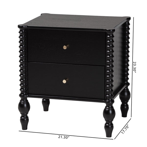 Baxton Studio Baxton Studio Callison Solid Wood 2-drawer Farmhouse Nightstand with Spindle Detail Black MG9020-Black-2DW-NS