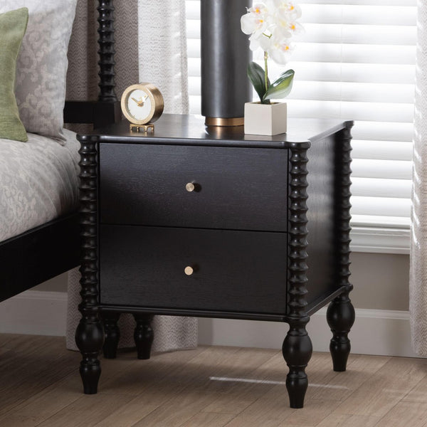 Baxton Studio Baxton Studio Callison Solid Wood 2-drawer Farmhouse Nightstand with Spindle Detail Black MG9020-Black-2DW-NS